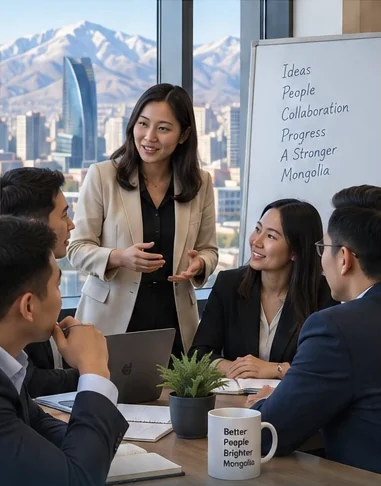 Colleagues discussing ideas in a meeting