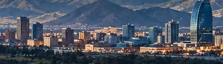 Ulaanbaatar skyline at dusk with mountains behind